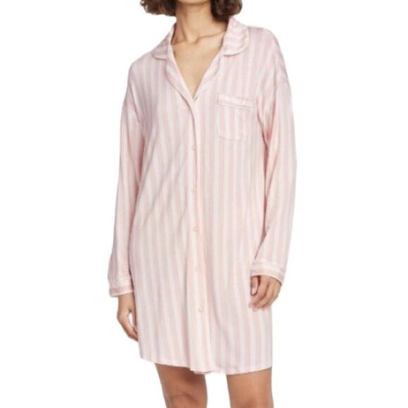 Striped Longsleeve Long Shirt Nightie - Picture 1 of 6